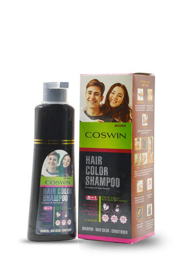 COSWIN Brown Hair Color Shampoo with Pearl Extract – 5-in-1 Hair Color, Shampoo & Conditioner