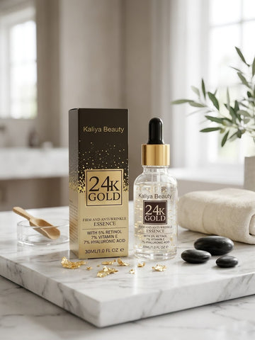 Kaliya Beauty 24K Gold Firm & Anti-Wrinkle Essence – Retinol, Vitamin E & Hyaluronic Acid Serum 30ml